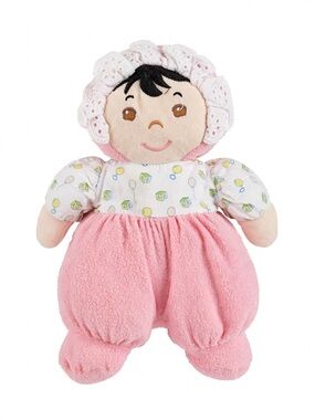 Lakeshore Terry Cloth Plush Doll Pink White Washable Stuffed Toy MPN 65348  10”